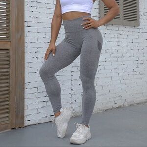 Leggings workout yoga heathered gray banded waist active wear NWOT